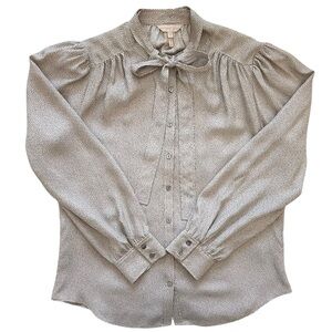 Rebecca Taylor Womens Sprinkle Dot Silk Button Down Shirt Tie Neck Blouse Size 6